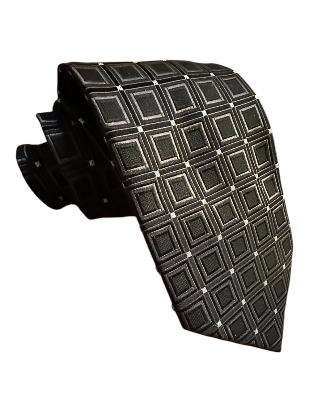 Men's Black Square-Pattern Tie - Sleek Formal Accessory